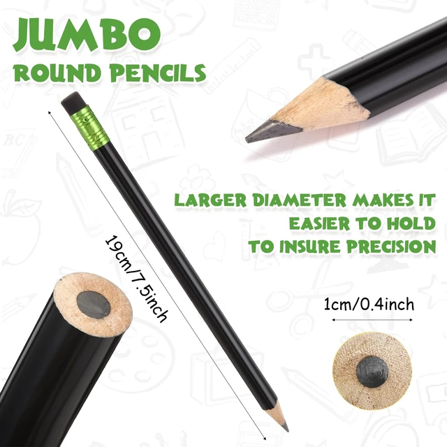 Alt view image 2 of 6 - 48 Pcs Large Pencils 3 Sharpeners,Black,Round Jumbo Thick Grip, Preschoolers Kindergarten Beginners, My First Pencil Set, Easy Hold Kids School Writing Practice Supplies