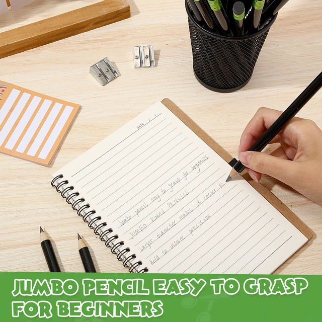 Alt view image 5 of 6 - 48 Pcs Large Pencils 3 Sharpeners,Black,Round Jumbo Thick Grip, Preschoolers Kindergarten Beginners, My First Pencil Set, Easy Hold Kids School Writing Practice Supplies