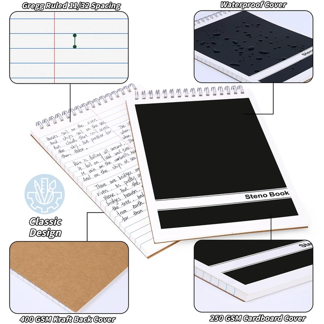 Alt view image 4 of 7 - 24 Pack Black Steno Pads 6 x 9 in Spiral Top Notebooks Bulk Note Pads 60 Sheets Gregg Rule Writing Paper Steno Notebooks for Students Teachers Men Women Professionals Office School Recording work