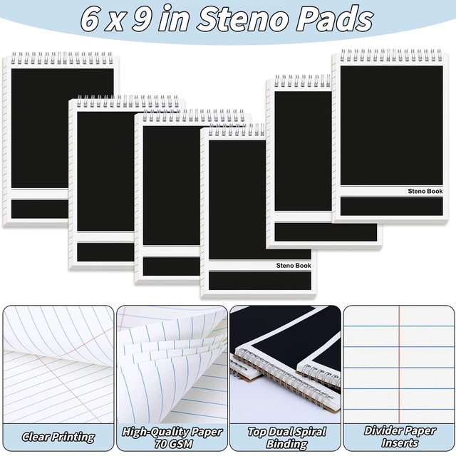 Alt view image 3 of 7 - 24 Pack Black Steno Pads 6 x 9 in Spiral Top Notebooks Bulk Note Pads 60 Sheets Gregg Rule Writing Paper Steno Notebooks for Students Teachers Men Women Professionals Office School Recording work