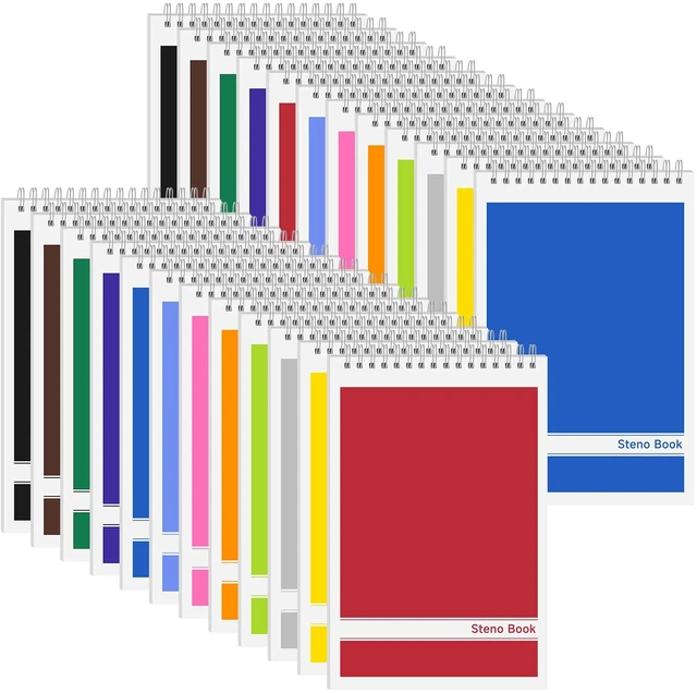 Main image of 24 Pack Steno Pads 6x9 Spiral Notebooks Bulk 12 Assorted Colors Note Pads 60 Sheets Gregg Rule Writing Paper, Steno Notebooks for Students Teachers Men Women Professionals Office School Recording