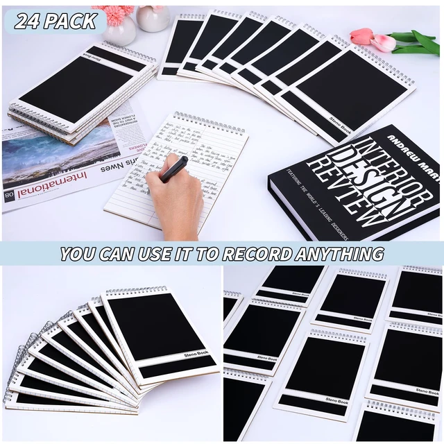 Alt view image 6 of 7 - 24 Pack Black Steno Pads 6 x 9 in Spiral Top Notebooks Bulk Note Pads 60 Sheets Gregg Rule Writing Paper Steno Notebooks for Students Teachers Men Women Professionals Office School Recording work