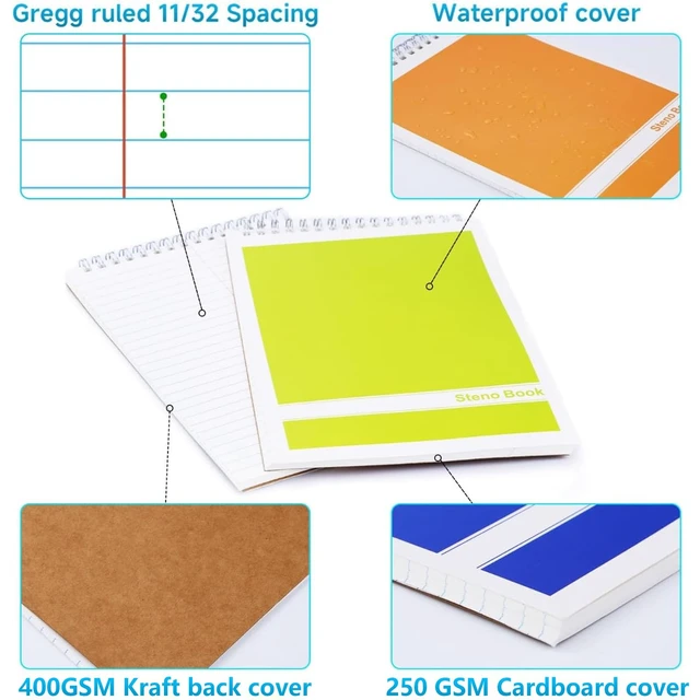 Alt view image 4 of 7 - 24 Pack Steno Pads 6x9 Spiral Notebooks Bulk 12 Assorted Colors Note Pads 60 Sheets Gregg Rule Writing Paper, Steno Notebooks for Students Teachers Men Women Professionals Office School Recording