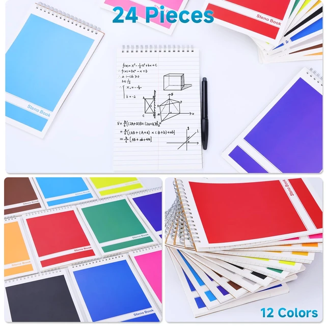Alt view image 5 of 7 - 24 Pack Steno Pads 6x9 Spiral Notebooks Bulk 12 Assorted Colors Note Pads 60 Sheets Gregg Rule Writing Paper, Steno Notebooks for Students Teachers Men Women Professionals Office School Recording
