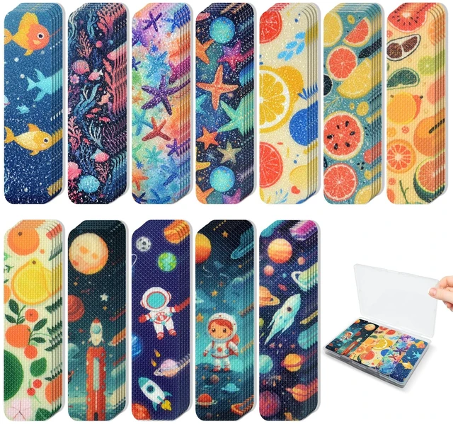 Main image of 72 Pieces Anxiety Sensory Stickers with Storage Box - Sensory Stickers 2 Textured Surface - Fidget Strips for Office Desk Adult Stress (Cartoon)