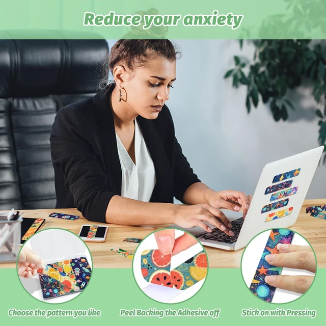 Alt view image 5 of 6 - 72 Pieces Anxiety Sensory Stickers with Storage Box - Sensory Stickers 2 Textured Surface - Fidget Strips for Office Desk Adult Stress (Cartoon)