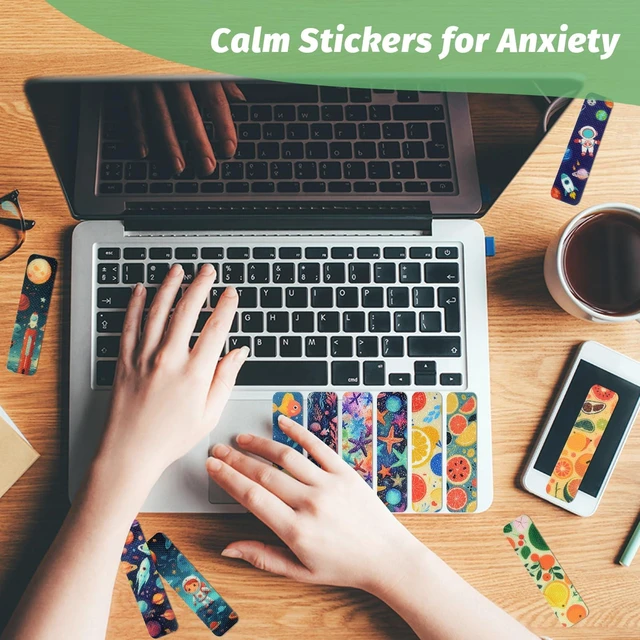 Alt view image 4 of 6 - 72 Pieces Anxiety Sensory Stickers with Storage Box - Sensory Stickers 2 Textured Surface - Fidget Strips for Office Desk Adult Stress (Cartoon)