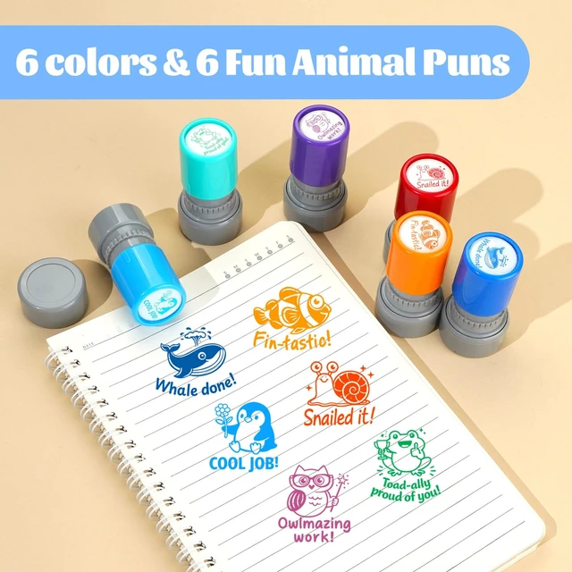 Alt view image 2 of 7 - 6Pcs Animal Teacher Stamps for Classroom, New Teacher Appreciation Gifts Self Inking Grading Stamps Set, Motivational Reward Stamps, Preschool Essentials for Elementary, Homeschool