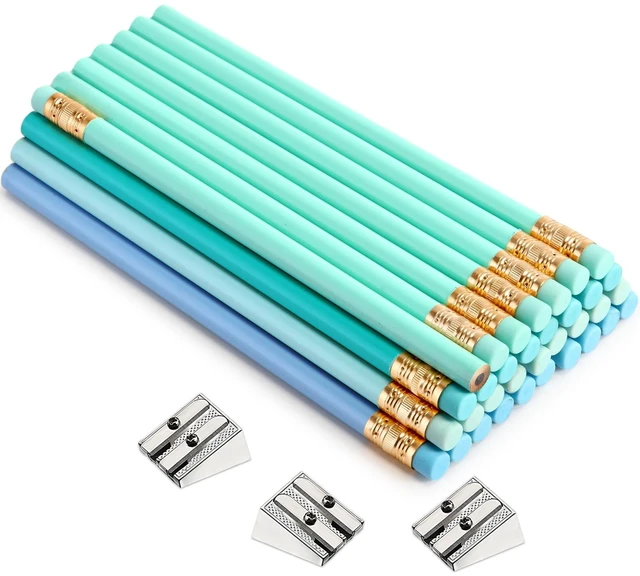 Main image of 48 Pcs Large Pencils 3 Sharpeners,Turquoise Blue Series,Round Jumbo Thick Grip, Preschoolers Kindergarten Beginners, My First Pencil Set, Easy Hold Kids School Writing Practice Supplies