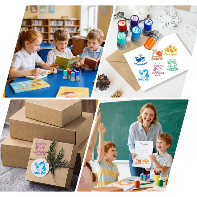Alt view image 7 of 7 - 6Pcs Animal Teacher Stamps for Classroom, New Teacher Appreciation Gifts Self Inking Grading Stamps Set, Motivational Reward Stamps, Preschool Essentials for Elementary, Homeschool