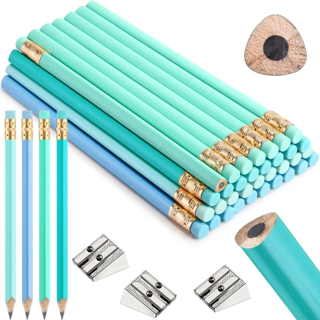 Main image of 48 Pcs Large Pencils 3 Sharpeners,Turquoise Blue Series,Triangle Jumbo Thick Grip, Preschoolers Kindergarten Beginners, My First Pencil Set, Easy Hold Kids School Writing Practice Supplies