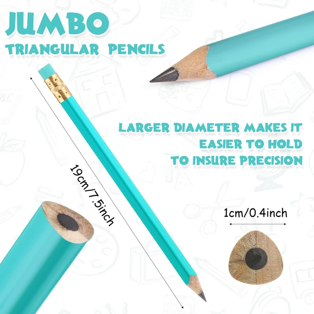 Alt view image 2 of 6 - 48 Pcs Large Pencils 3 Sharpeners,Turquoise Blue Series,Triangle Jumbo Thick Grip, Preschoolers Kindergarten Beginners, My First Pencil Set, Easy Hold Kids School Writing Practice Supplies