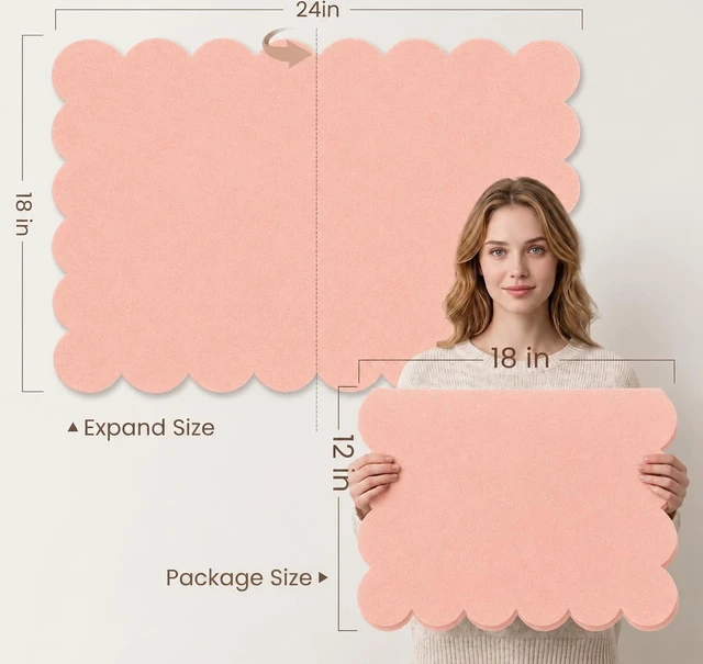 Alt view image 7 of 7 - Scalloped Felt Bulletin Board 36 x 24 Inches, Pink Pin Board for Wall Large Vision Board for Girls Bedroom, Dorm & Kids Room, Decorative Memo Board for Photos, Notes, Study Display and Wall Decor