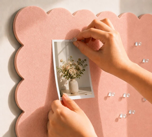 Alt view image 5 of 7 - Scalloped Felt Bulletin Board 36 x 24 Inches, Pink Pin Board for Wall Large Vision Board for Girls Bedroom, Dorm & Kids Room, Decorative Memo Board for Photos, Notes, Study Display and Wall Decor