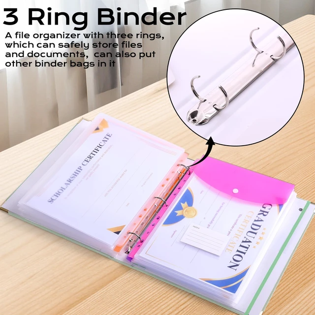 Alt view image 2 of 7 - Important Document Organizer 3 Ring Linen Binders Folio File Folders Green Expanding Storage Holder with Gold-foiled Hardcover, 9 Pockets & Labels for A4, Letter Size Papers, Home & Office