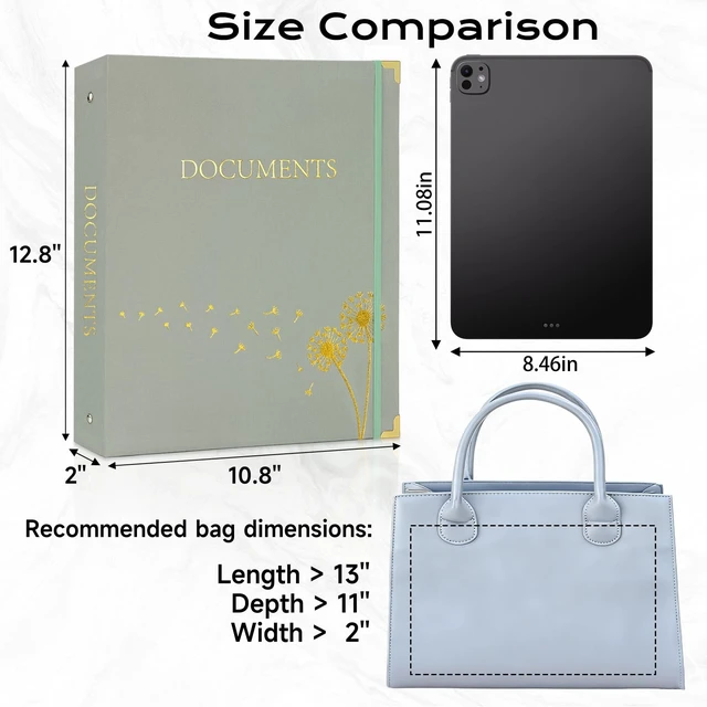 Alt view image 5 of 7 - Important Document Organizer 3 Ring Linen Binders Folio File Folders Green Expanding Storage Holder with Gold-foiled Hardcover, 9 Pockets & Labels for A4, Letter Size Papers, Home & Office