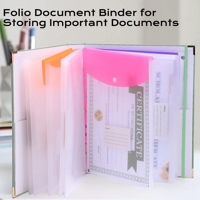 Alt view image 7 of 7 - Important Document Organizer 3 Ring Linen Binders Folio File Folders Green Expanding Storage Holder with Gold-foiled Hardcover, 9 Pockets & Labels for A4, Letter Size Papers, Home & Office