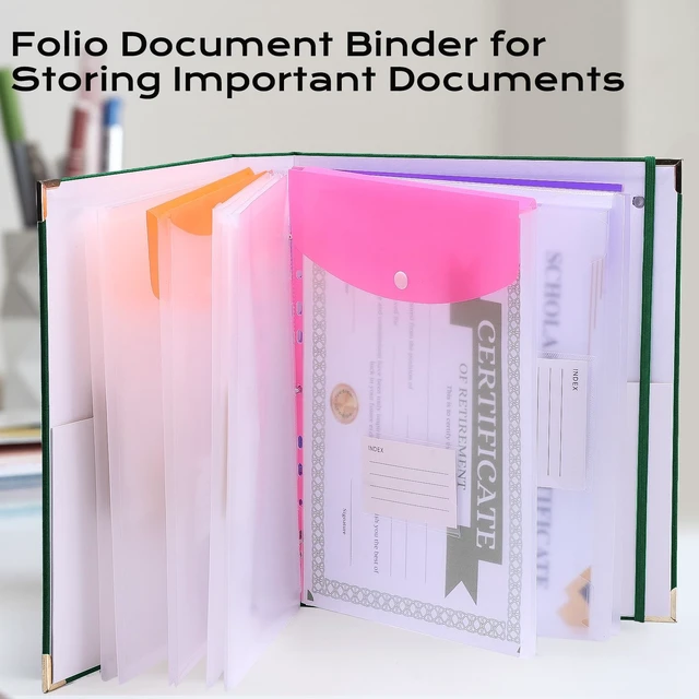 Alt view image 7 of 7 - Important Document Organizer 3 Ring Linen Binders Folio File Folders Darkgreen Expanding Storage Holder with Gold-foiled Hardcover, 9 Pockets & Labels for A4, Letter Size Papers, Home & Office
