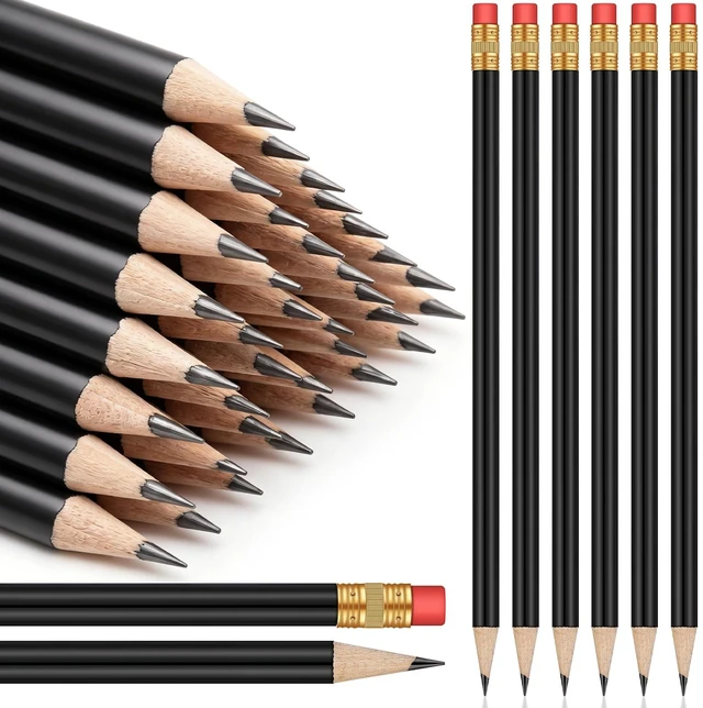 Main image of 144 Pieces HB Graphite Wood Pencils with Eraser for School, Black Round Design Comfortable Grip, Writing Drawing Sketching, School Office Wedding Classroom Supplies, Bulk Teachers Students