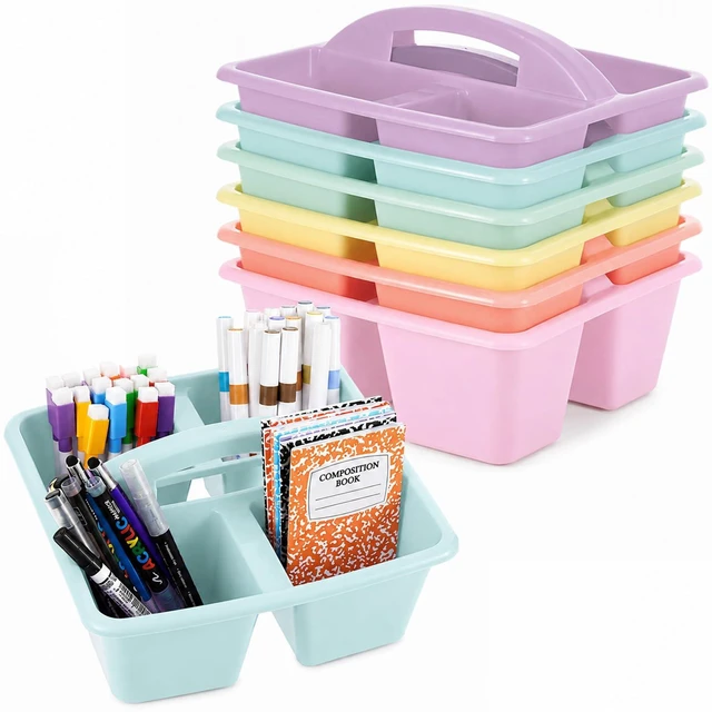 Main image of 6 Pack Plastic Classroom Caddy with 4-Compartments Plastic Storage Caddies with Handle 4 Compartments Table Caddy Organizer Versatile Table Caddies for Classroom Office, Pastel Color