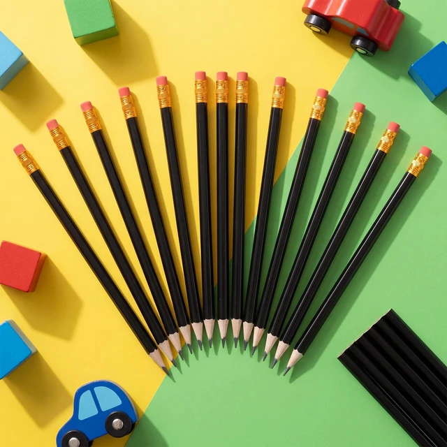 Alt view image 7 of 7 - 144 Pieces HB Graphite Wood Pencils with Eraser for School, Black Round Design Comfortable Grip, Writing Drawing Sketching, School Office Wedding Classroom Supplies, Bulk Teachers Students