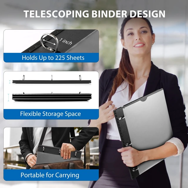 Alt view image 2 of 7 - 1 Inch Telescoping 3 Ring Binder-12PCS, Flexible Binder with Customized Front Cover, Holds 8.5x11 Paper, School Office Supplies, Black