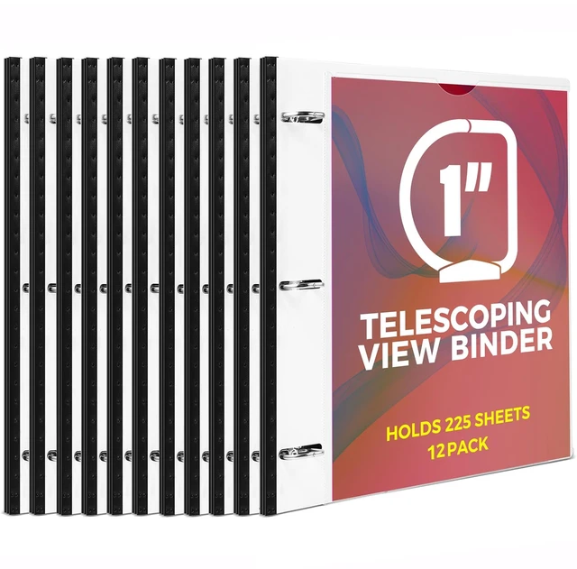 Main image of 12 Pack Telescoping 3 Ring Binder 1 Inch, Flexible Thin Binder with Customized Front Cover, Holds 8.5x11 Paper, School Office Supplies, White