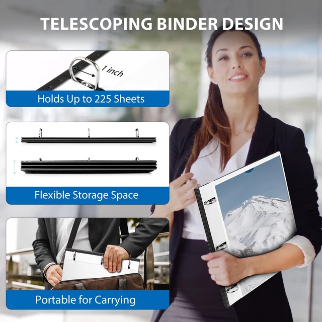 Alt view image 2 of 6 - 12 Pack Telescoping 3 Ring Binder 1 Inch, Flexible Thin Binder with Customized Front Cover, Holds 8.5x11 Paper, School Office Supplies, White