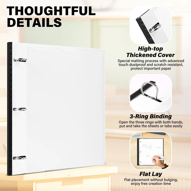 Alt view image 3 of 6 - 12 Pack Telescoping 3 Ring Binder 1 Inch, Flexible Thin Binder with Customized Front Cover, Holds 8.5x11 Paper, School Office Supplies, White
