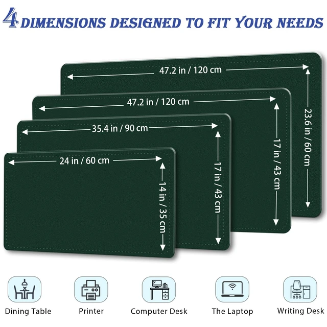 Alt view image 2 of 6 - 47.2" x 23.6" Large Desk Pad Mat - Non-Slip PU Leather Desk Mat, Large Mouse Pad, Computer Mat for Keyboard Mouse, Waterproof Desk Writing Mat, Desk Blotter Mat for Work (Dark Green)