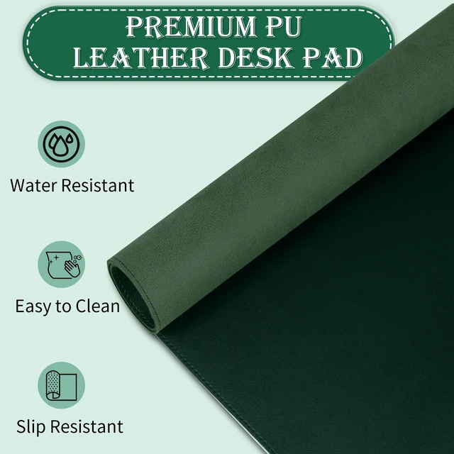 Alt view image 4 of 6 - 47.2" x 23.6" Large Desk Pad Mat - Non-Slip PU Leather Desk Mat, Large Mouse Pad, Computer Mat for Keyboard Mouse, Waterproof Desk Writing Mat, Desk Blotter Mat for Work (Dark Green)