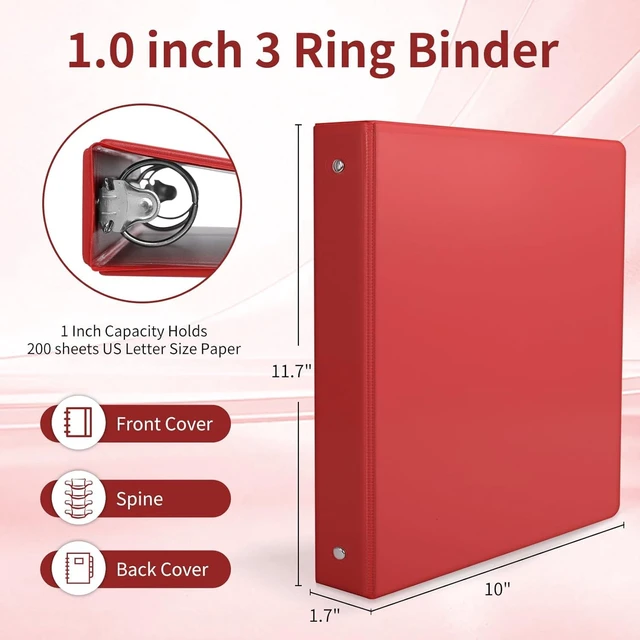Alt view image 2 of 7 - 1-inch 3 Ring Binde with 2 Inside Pockets, 1" Clear View Binder Holds US Letter Size 8.5'' x 11" Paper, 1 Round Ring Binder for Office/Home/School Supply, 6 Pack (6 Colors Assorted)