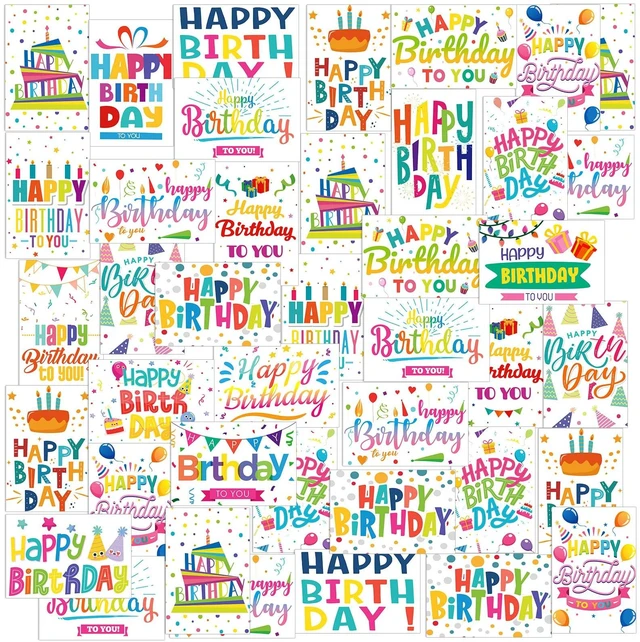 Main image of 200 Pack Happy Birthday Card Assorted Bulk with Blank Envelopes and Stickers 4 x 6 Inches Greeting Blank Happy Birthday Cards for Men Women Adults Kids, 20 Styles(Colorful Words)