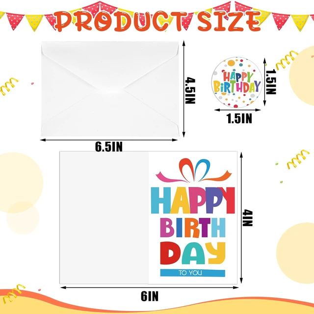 Alt view image 2 of 7 - 200 Pack Happy Birthday Card Assorted Bulk with Blank Envelopes and Stickers 4 x 6 Inches Greeting Blank Happy Birthday Cards for Men Women Adults Kids, 20 Styles(Colorful Words)