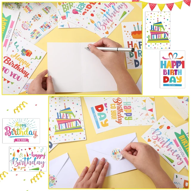 Alt view image 3 of 7 - 200 Pack Happy Birthday Card Assorted Bulk with Blank Envelopes and Stickers 4 x 6 Inches Greeting Blank Happy Birthday Cards for Men Women Adults Kids, 20 Styles(Colorful Words)