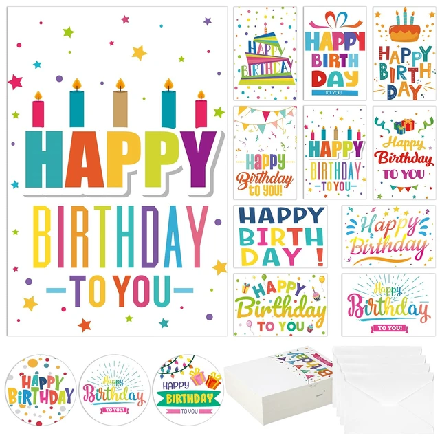 Alt view image 4 of 7 - 200 Pack Happy Birthday Card Assorted Bulk with Blank Envelopes and Stickers 4 x 6 Inches Greeting Blank Happy Birthday Cards for Men Women Adults Kids, 20 Styles(Colorful Words)