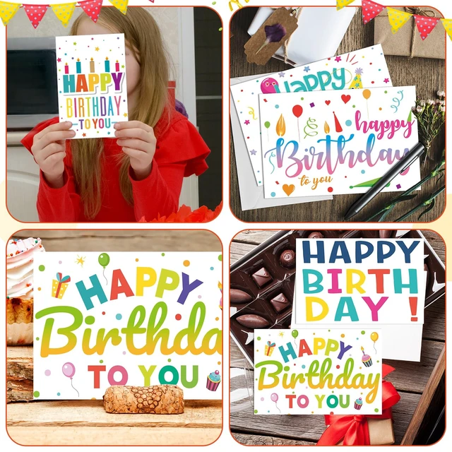 Alt view image 6 of 7 - 200 Pack Happy Birthday Card Assorted Bulk with Blank Envelopes and Stickers 4 x 6 Inches Greeting Blank Happy Birthday Cards for Men Women Adults Kids, 20 Styles(Colorful Words)