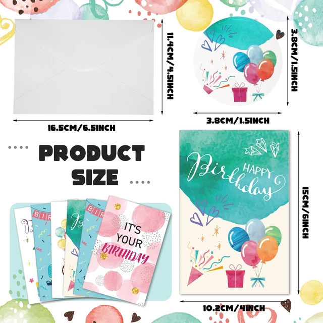 Alt view image 2 of 6 - 200 Pack Happy Birthday Card Assorted Bulk with Blank Envelopes and Stickers 4 x 6 Inches Greeting Blank Happy Birthday Cards for Men Women Adults Kids, 20 Styles(Colorful Style)