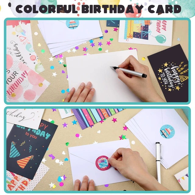 Alt view image 3 of 6 - 200 Pack Happy Birthday Card Assorted Bulk with Blank Envelopes and Stickers 4 x 6 Inches Greeting Blank Happy Birthday Cards for Men Women Adults Kids, 20 Styles(Colorful Style)