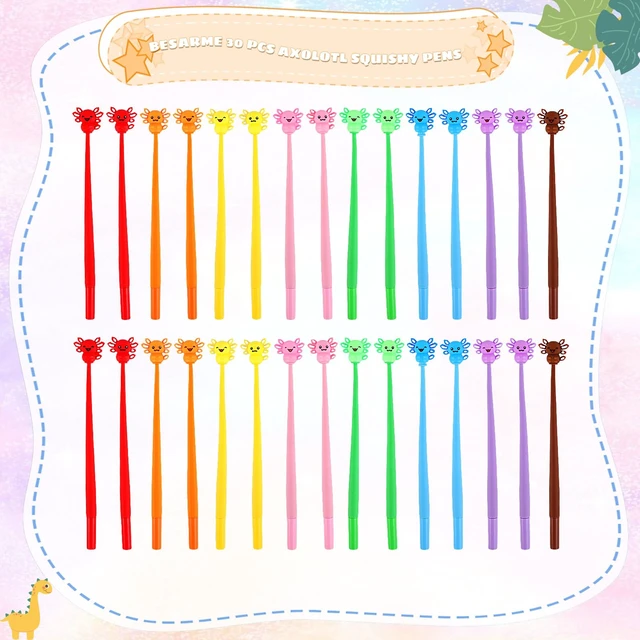 Alt view image 2 of 7 - 30 Pack Axolotl Pens For Kids, Silicone Party Favor Pens 15 Styles, Soft Silicone Topper, Stress-Relief Wiggle Design, Smooth Writing, Classroom Prizes, Party Favors for Kids 8-12