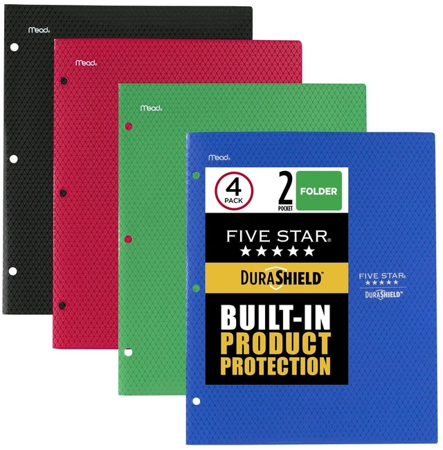 Main image of DuraShield Antimicrobial 2 Pocket Stay-Put Plastic Folders, 4 Pack, Holds 11" x 8-1/2", Color May Vary (330010)