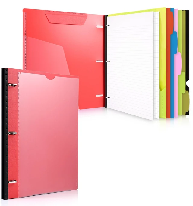 Main image of 1-Pack Telescoping 3 Ring Binder Notebook, Red Includes Front Cover / Tabbed Catalog Pocket / 5 Tab Dividers / 1 Pocket Folder / 60 Sheets of Paper