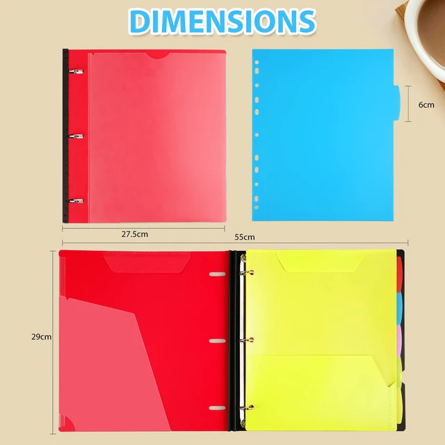Alt view image 6 of 7 - 1-Pack Telescoping 3 Ring Binder Notebook, Red Includes Front Cover / Tabbed Catalog Pocket / 5 Tab Dividers / 1 Pocket Folder / 60 Sheets of Paper