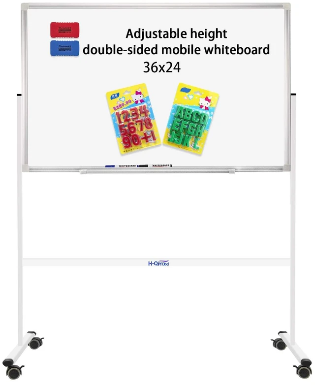 Main image of Mobile Whiteboard 36"x24" Magnetic Dry Erase Board with Stand - Adjustable Height Double Side Rolling White Boards on Wheels for Home, Office & School