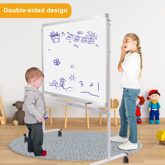 Alt view image 3 of 7 - Mobile Whiteboard 36"x24" Magnetic Dry Erase Board with Stand - Adjustable Height Double Side Rolling White Boards on Wheels for Home, Office & School