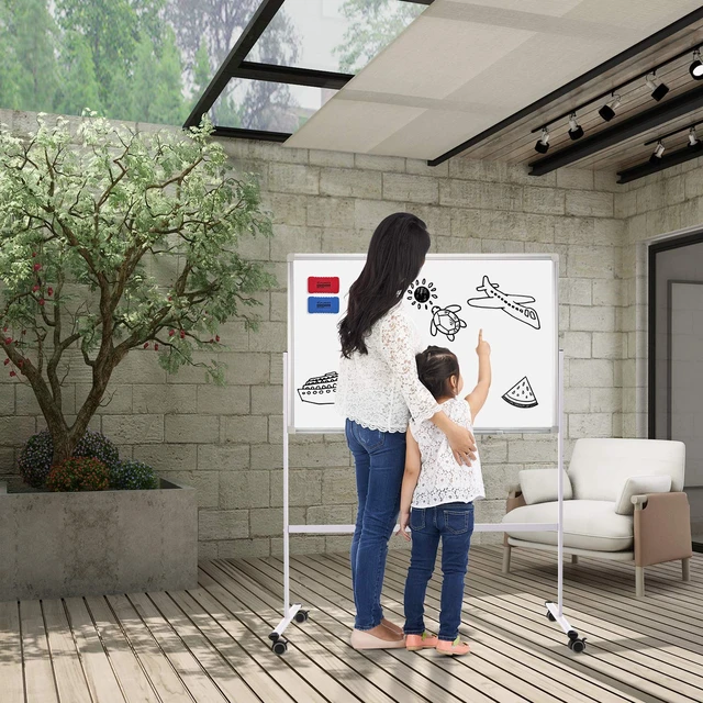 Alt view image 4 of 7 - Mobile Whiteboard 36"x24" Magnetic Dry Erase Board with Stand - Adjustable Height Double Side Rolling White Boards on Wheels for Home, Office & School