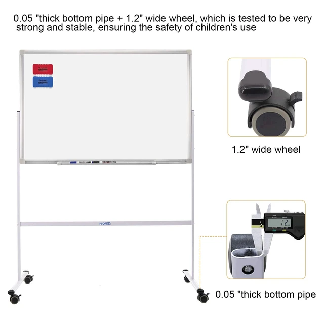 Alt view image 6 of 7 - Mobile Whiteboard 36"x24" Magnetic Dry Erase Board with Stand - Adjustable Height Double Side Rolling White Boards on Wheels for Home, Office & School