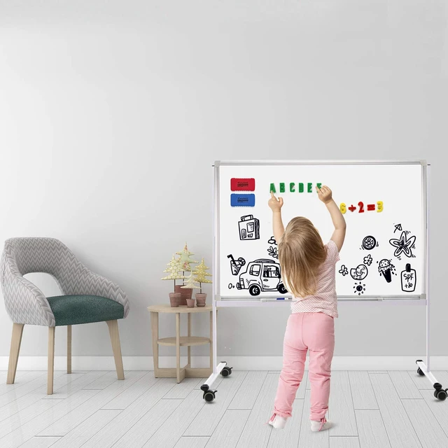 Alt view image 7 of 7 - Mobile Whiteboard 36"x24" Magnetic Dry Erase Board with Stand - Adjustable Height Double Side Rolling White Boards on Wheels for Home, Office & School