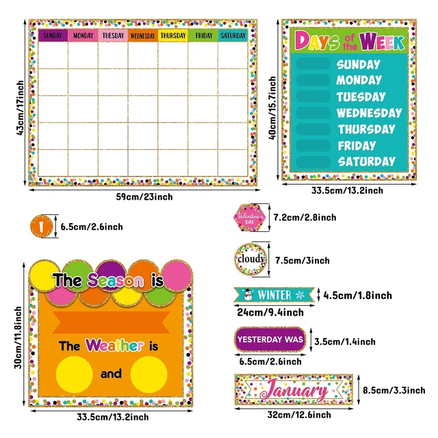 Alt view image 2 of 6 - 169 Pcs Classroom Calendar Board Confetti Style Confetti Style Class Set with Weather Seasons Days Month Cards, Stickers for Bulletin Wall Display