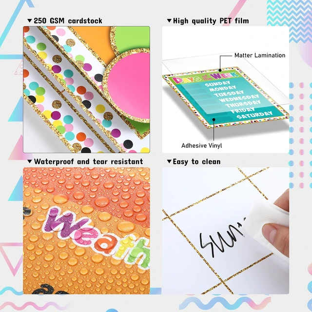 Alt view image 4 of 6 - 169 Pcs Classroom Calendar Board Confetti Style Confetti Style Class Set with Weather Seasons Days Month Cards, Stickers for Bulletin Wall Display